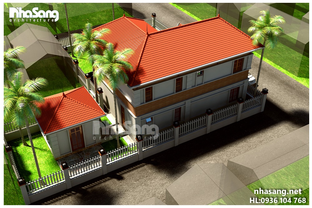 mẫu thiết kế nhà biệt thự vườn 2 tầng hình chữ l